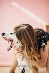 عکس بازی کردن سگ و صاحبش