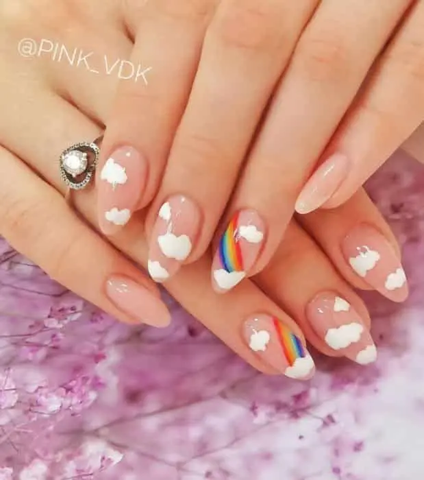 عکس طرح رنگین کمان و ابر برای ناخن Rainbows and Clouds