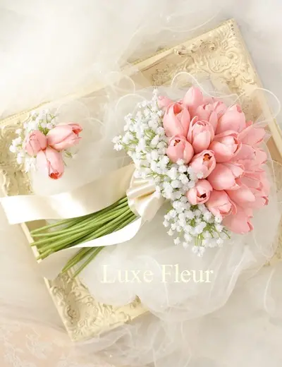 عکس دسته گل صورتی با گل رز برای عروس