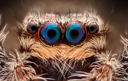 عکس زیبا از چشم های آبی عنکبوت 