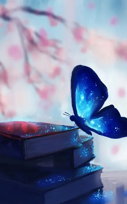 عکس پروانه آبی روی کتاب