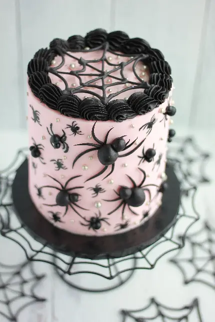عکس کیک با تزئین تار عنکبوت برای هالووین