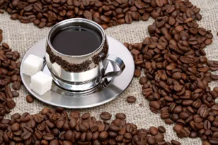 دانلود تصویر قهوه فرانسه در فنجان استیل با قند