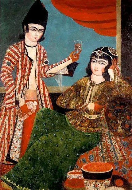دانلود تصویر نقاشی شده از زن ایرانی و خدمتکارش