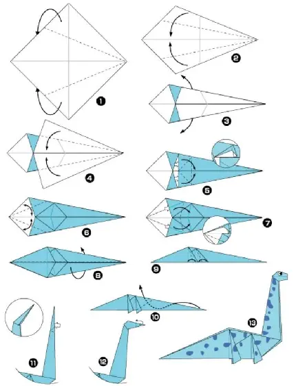 عکس اوریگامی دایناسور آبی خال خالی