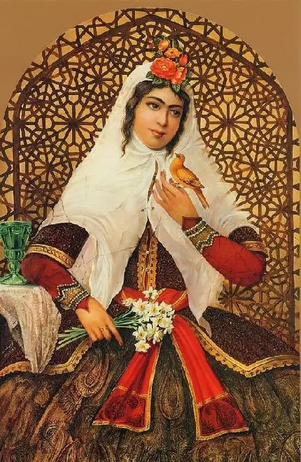 دانلود نقاشی زن ایرانی خاص با لباس زیبا