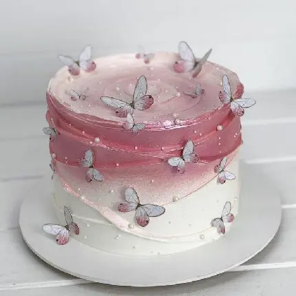 عکس مدل کیک پروانه ای صورتی برای تولد و عقد