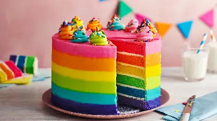 عکس کیک تولد رنگین کمانی