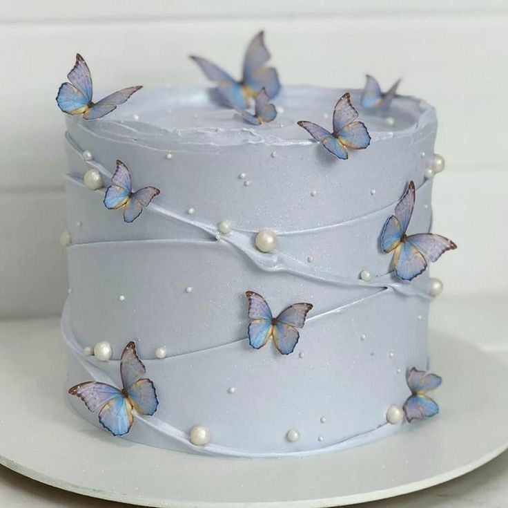 دانلود عکس کیک آبی با طرح پروانه ای