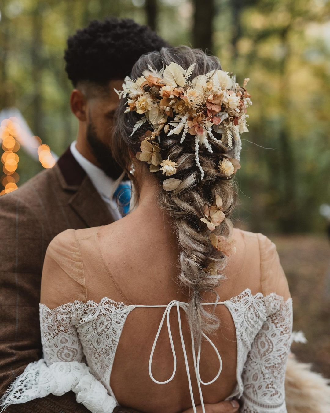 عکس مدل موی بافت شده برای عروس با تاج گل