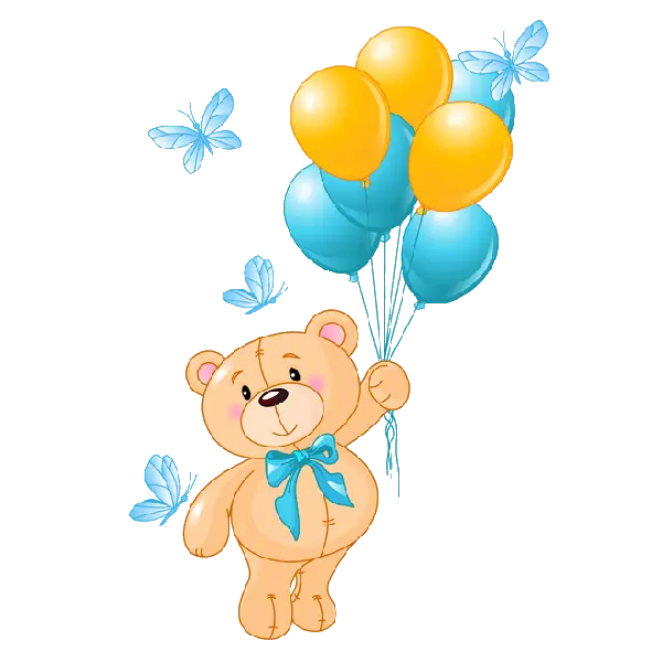 تصویر کارتونی خرس با تم تولد و بادکنک های خوشگل رنگی PNG