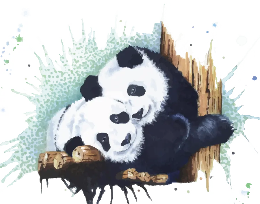 Wallpaper رمانتیک نقاشی دو پاندای عاشق با فرمت PNG