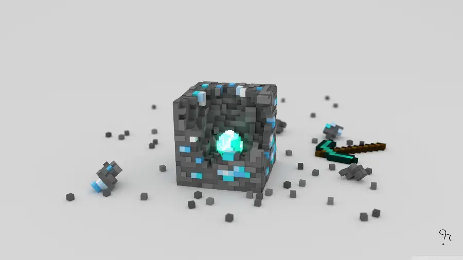 تصویر درخشان بلوک الماس Minecraft با کیفیت 4K