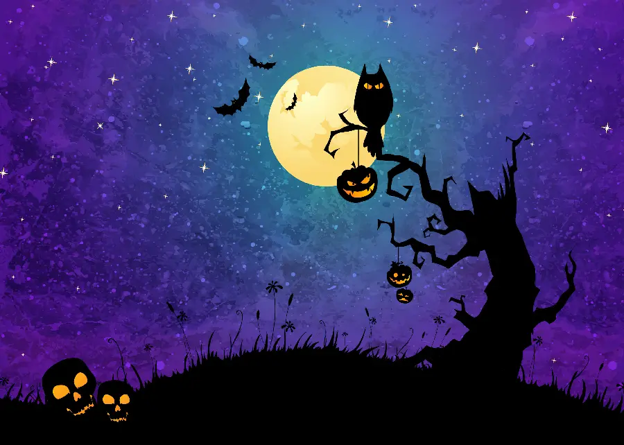 پس زمینه هالووین با خفاش و شب وحشت کیفیت بالا