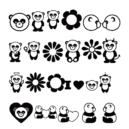 عکس نقاشی چند مدل پاندا در یک تصویر برای طراحی تاتو PNG