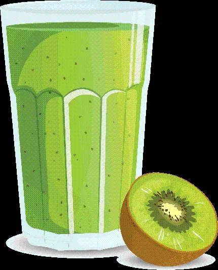 عکس پی ان جی نوشیدنی با کیوی در لیوان کارتونی با طراحی دوست داشتنی