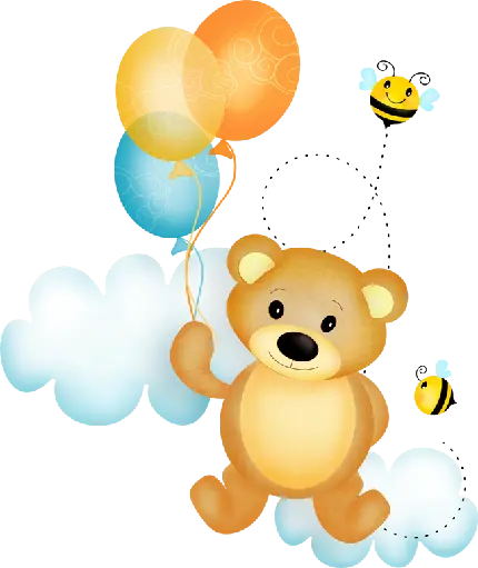 عکس پس زمینه خوشگل خرس عروسکی با بادکنک های رنگی PNG