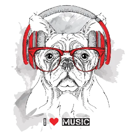 تصویر پس زمینه نقاشی سگ با متن l love music 