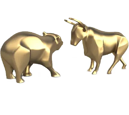 چاپ پوستر والپیپر سه بعدی و طلایی رنگ png با توصیف بازار گاوی و خرسی