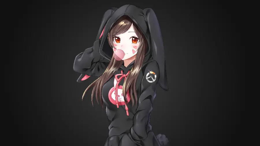عکس کاراکتر D.Va از بازی Overwatch با پس زمینه تاریک کیفیت 4K