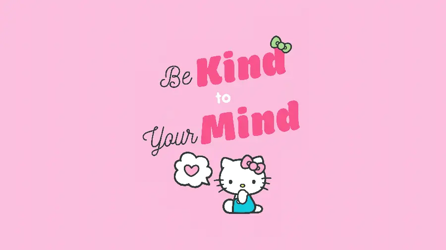 والپیپر هلو کیتی با متن be kind و پس زمینه صورتی فول اچ دی