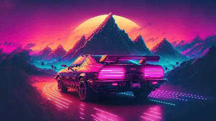 والپیپر هنری Outrun با افکت نئون و کیفیت 5K