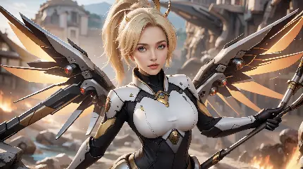 تصویر شخصیت مرسی از Overwatch 2 با کیفیت بالا تولید شده توسط هوش مصنوعی