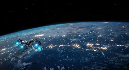 عکس زمین و فضاپیما در شب با کیفیت 5K