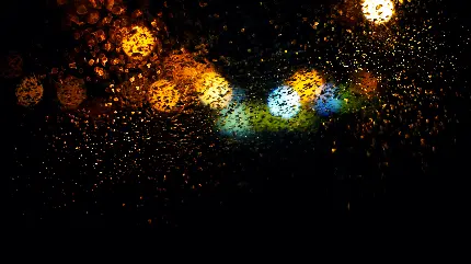 عکس انتزاعی قطره های باران و نورهای رنگی در شب