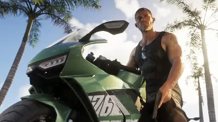 عکس شخصیت جیسون دوال با موتور سیکلت در بازی GTA 6 با کیفیت 4K
