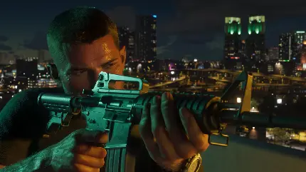 تصویر محیط بازی GTA 6 با نورهای نئونی و کیفیت 4K