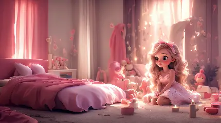 پس زمینه اتاق باربی با تم صورتی و فانتزی برای موبایل