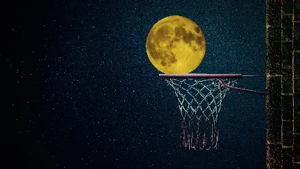 تصویر هنری حلقه بسکتبال زیر نور ماه با کیفیت بالا