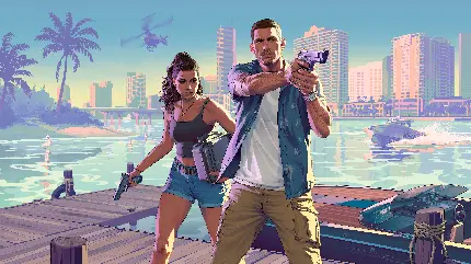 عکس شخصیت‌های لوسیا و جیسون در حال برنامه‌ریزی سرقت در GTA 6