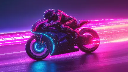تصویر موتورسوار نئونی با رنگ صورتی و کیفیت بالا