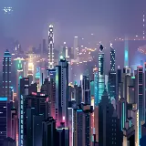 چاپ قاب موبایل و گوشی تصویر شهر آینده نگر با نورهای نئونی و کیفیت Ultra HD