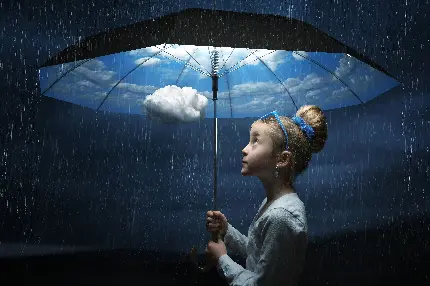 خرید تابلو دیواری مینیمال طرح کودک و چتر برای اتاق کودک