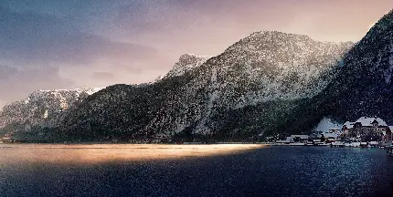 پوستر دیواری کوهستان برفی و دریاچه برای پذیرایی