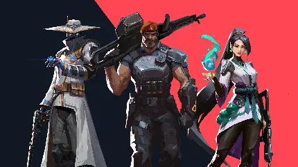 پوستر دیواری بازی Valorant با شخصیت‌های Cypher و Brimstone و Sage با کیفیت بالا