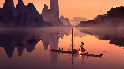 سفارش پوستر دیواری هنری قایق با طراحی دیجیتال 4K