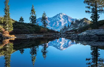 خرید پوستر دیواری منظره دریاچه و کوهستان با انعکاس در آب