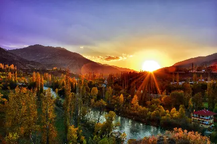سفارش تابلو غروب آفتاب و کوهستان با قیمت مناسب و کیفیت بالا