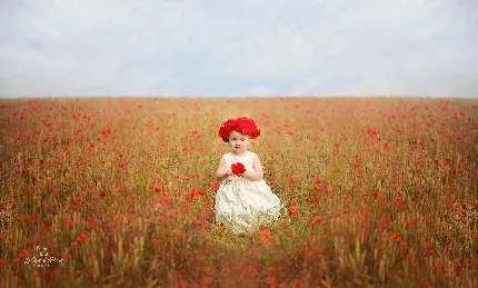 خرید پوستر دیواری دختر با گل های قرمز و لباس سفید