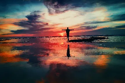 پوستر دیواری ساحل در غروب آفتاب