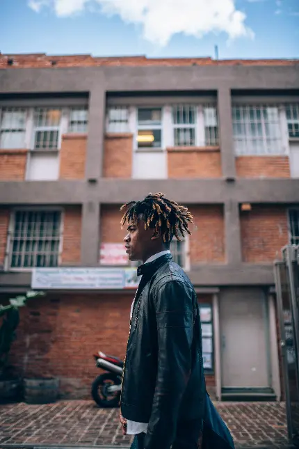 خرید تابلو مرد در حال قدم زدن کنار ساختمان آجری