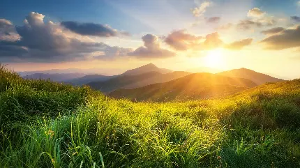 خرید پوستر دیواری منظره صبحگاهی کوهستان و تپه های سبز 5K