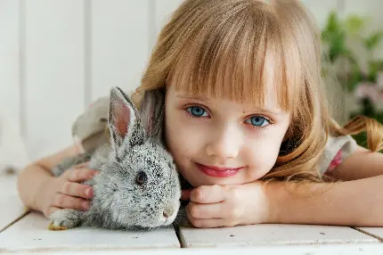 خرید پوستر دیواری دختر با خرگوش و چشمان آبی
