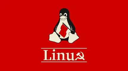 تصویر زمینه از آرم سیستم عامل لینوکس با پس زمینه رنگ قرمز