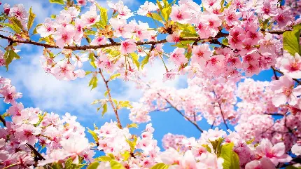 تصویر خاص و منحصر به فرد از شکوفه های بهاری درخت ساکورا