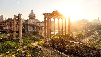 والپیپر غروب خورشید از بنای تاریخی روم در ایتالیا با کیفیت عالی